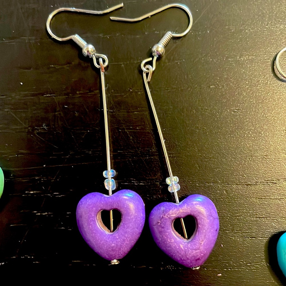 Handcrafted purple dangling earrings